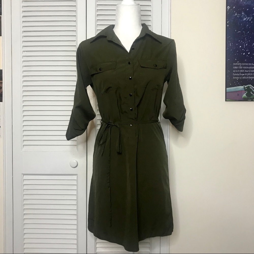 Vintage Olive Green Shirt Dress